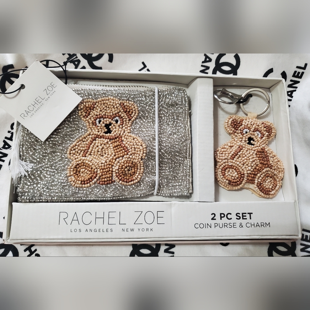 Rachel Zoe 2PC Coin Purse w/Teddy Bear Charm NWT